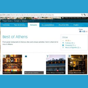 Cinque Wine & Deli Bar featured in KLM Best of Athens travel guide as a recommended wine and dining hotspot in Athens, Greece.