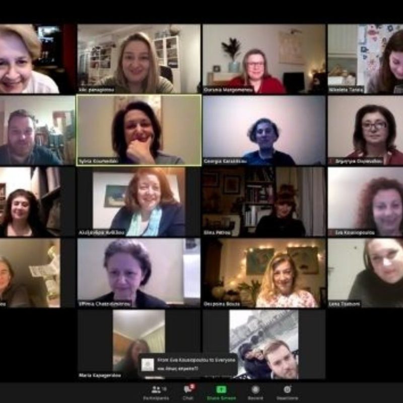 Online wine tasting event with women from Athens, Thessaloniki and Brussels participating in a Cinque Wine Ladies virtual experience during lockdown. (αν θέλεις πιο brand-heavy alt:) Cinque Wine Ladies online tasting connecting participants from Athens, Thessaloniki and Brussels through a coordinated virtual wine experience.
