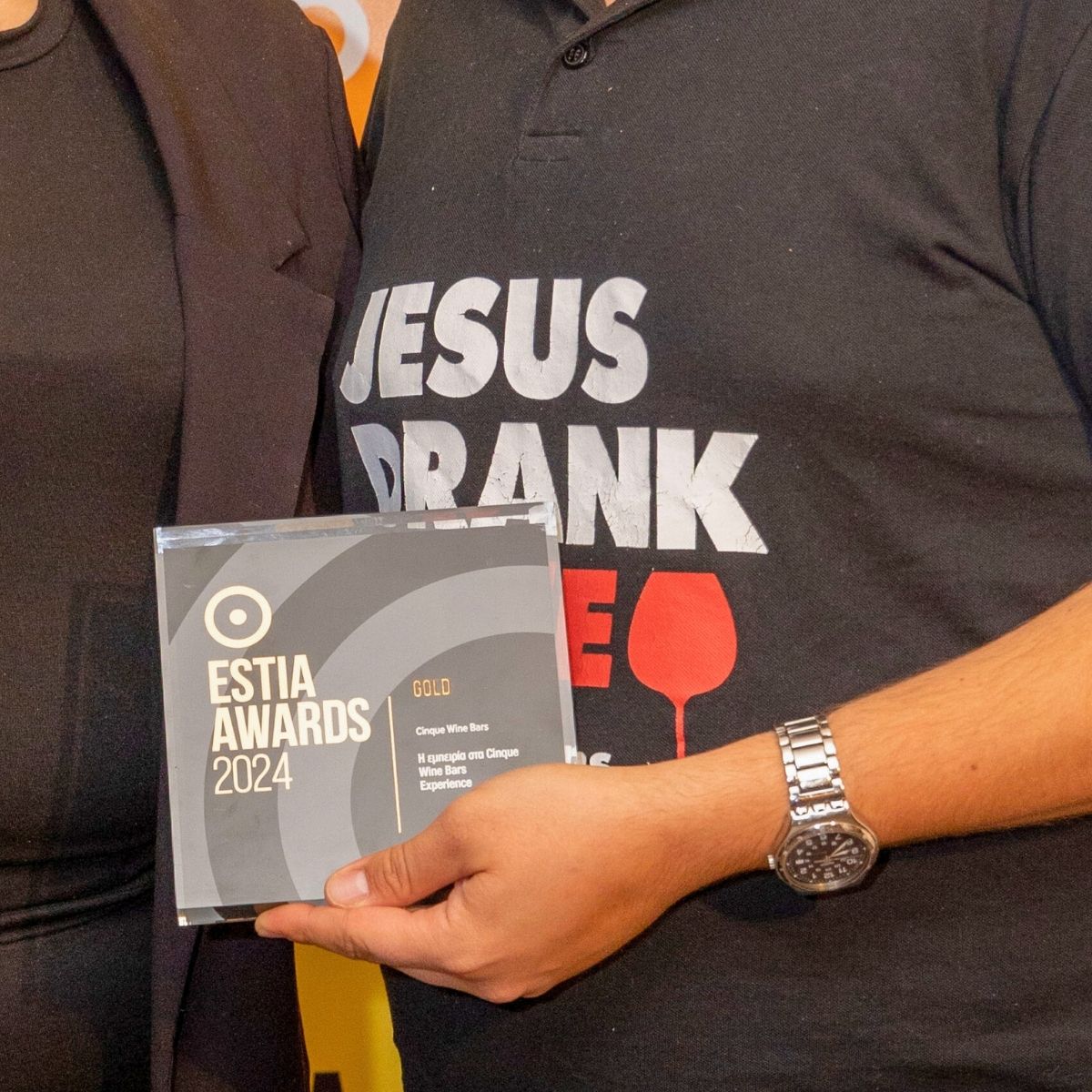 Close-up of the Estia Awards 2024 Gold Award for Experience presented to Cinque Wine Bars