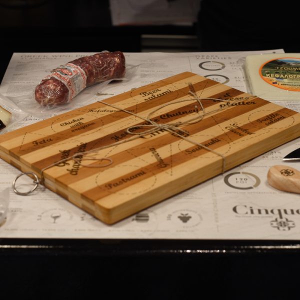 Wooden Board Medium Engraved - Cinque Wine & Deli Athens - Greek Wine Souvenirs