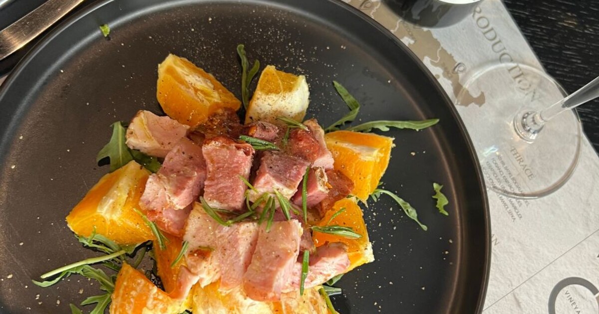 Greek siglino with fresh orange and extra virgin olive oil served as a summer dish at Cinque Wine & Deli