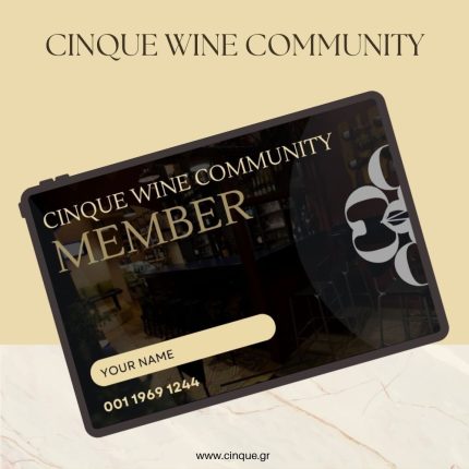 Cinque Wine Community membership card with personalized name, elegant black and gold design, representing exclusive wine community benefits at Cinque Wine Bar locations