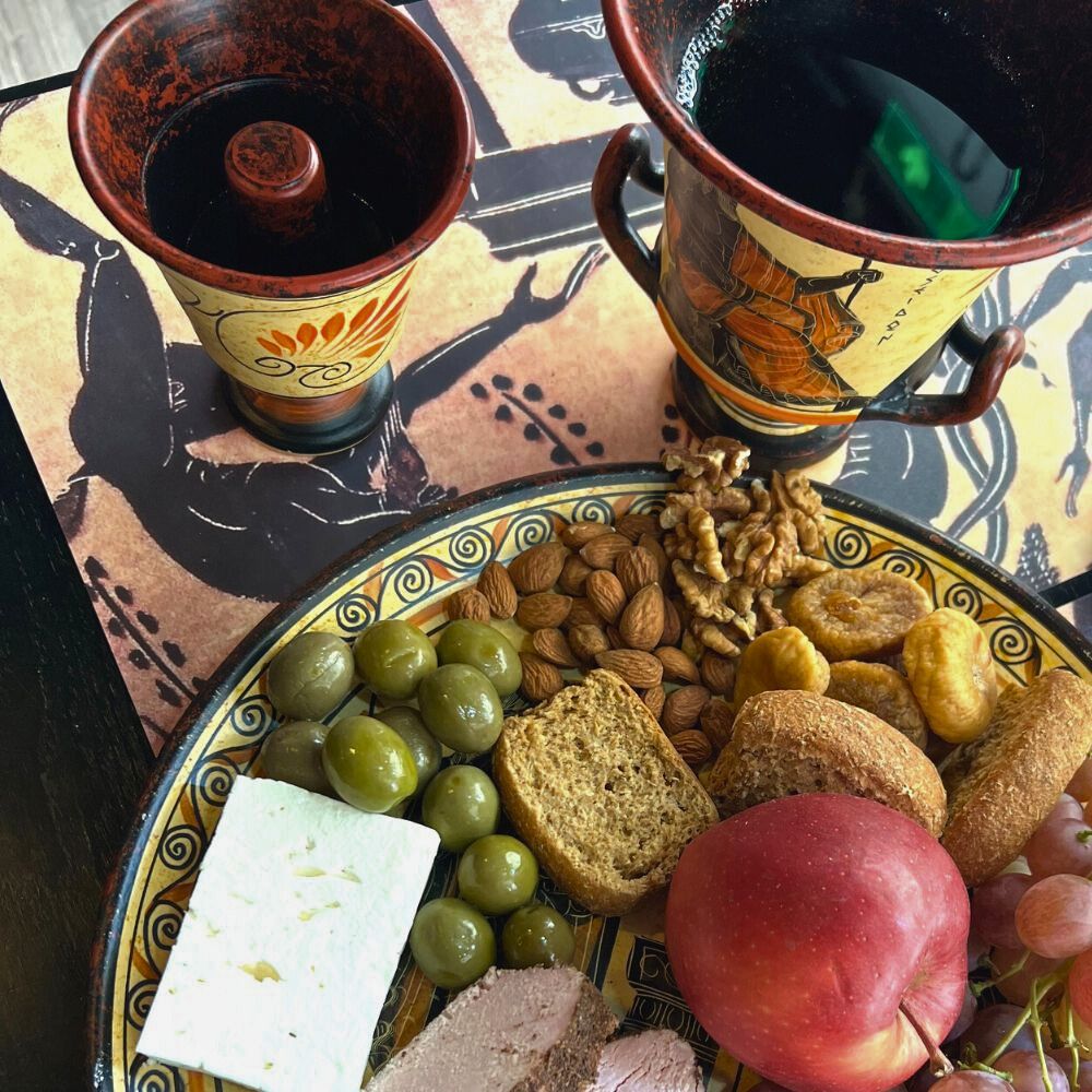 Ancient Greek wine and food experience with traditional dishes, Pythagoras cups and Krater at Cinque Wine & Deli