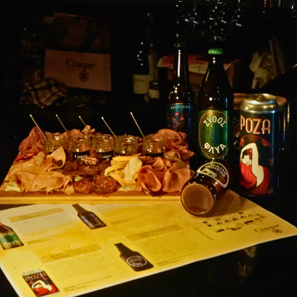 Greek craft beer tasting with charcuterie and homemade chutneys at Cinque Wine & Deli