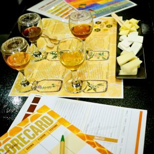 Greek honey tasting with four honey samples and Greek cheese pairing at Cinque Wine & Deli
