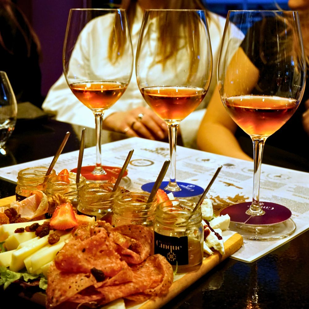 Greek wine and food tasting with rosé wines, cheese, cured meats and olives at Cinque Wine & Deli