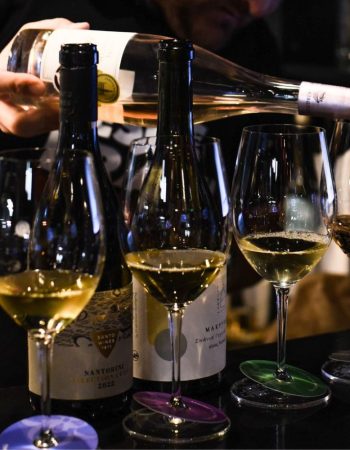 Five glasses of indigenous Greek white wines during a private wine tasting experience in Athens