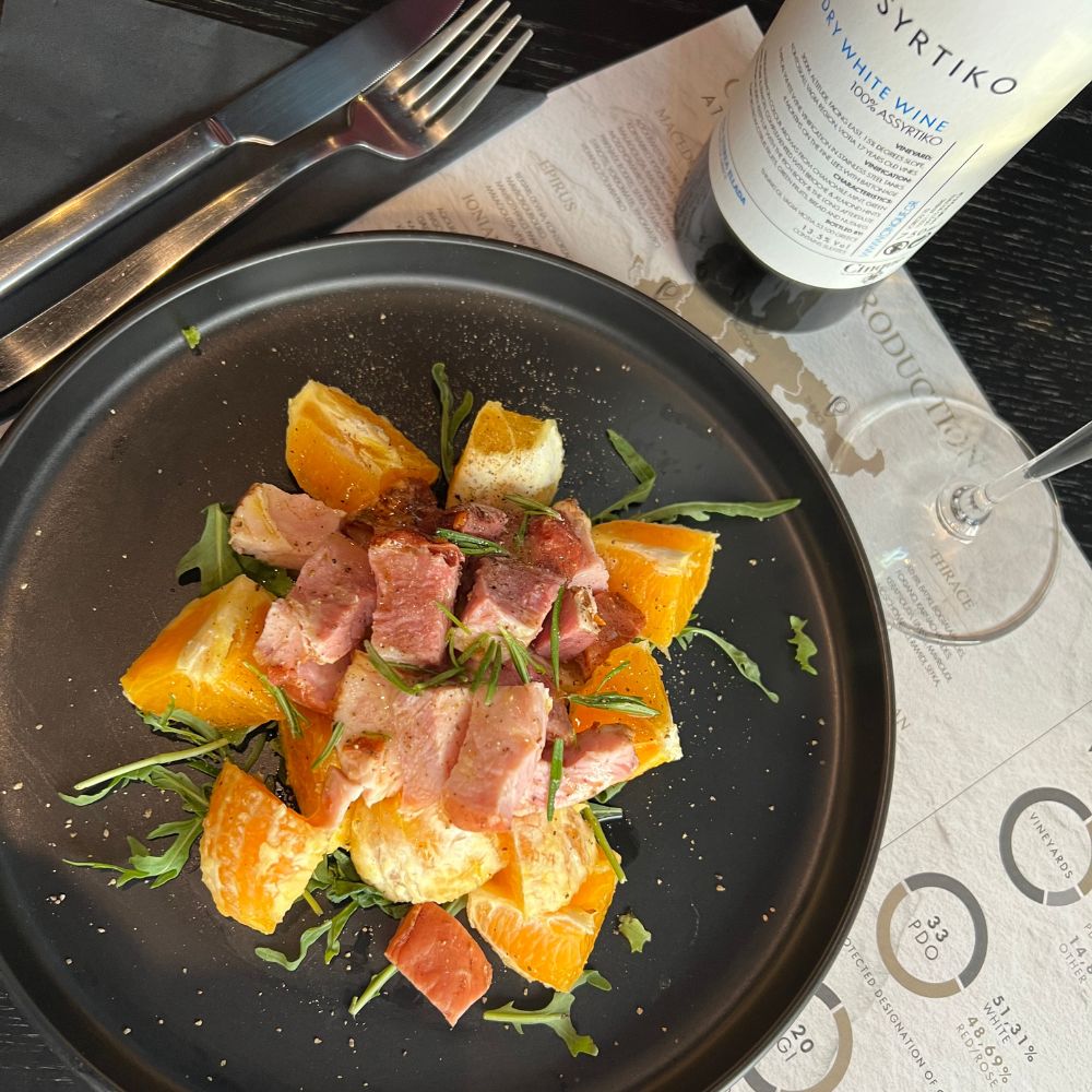 Greek siglino with fresh orange and extra virgin olive oil served as a summer dish at Cinque Wine & Deli