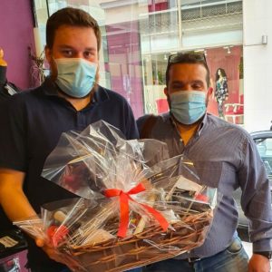 Cinque Wine & Deli Easter wine gift basket giveaway during COVID lockdown with take-out service in Athens Greece.