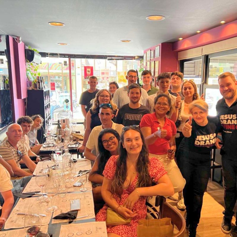 Students from Lycée de Rouffach during an educational Greek wine experience at Cinque Wine & Deli in Athens