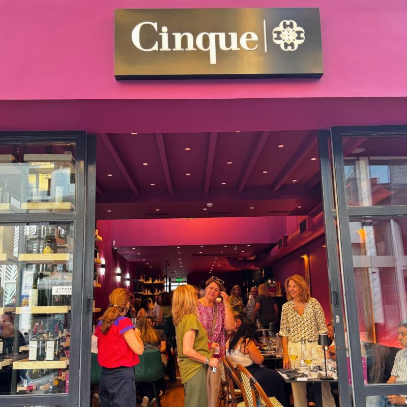 Guests celebrating the Grand Opening of Cinque Wine & Deli Glyfada on the Athens Riviera
