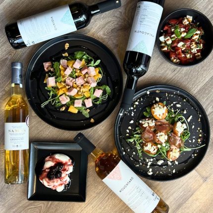 Dayvino Rituals Seasonal Greek wine and food experience with four seasonal Greek dishes and four Greek wines at Cinque Athens.