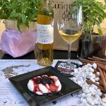 Greek yogurt with sour cherry spoon sweet paired with Muscat of Samos dessert wine at Cinque Athens.