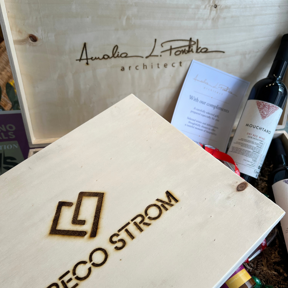 Personalised Wooden Corporate Gift Boxes by Cinque with company branding